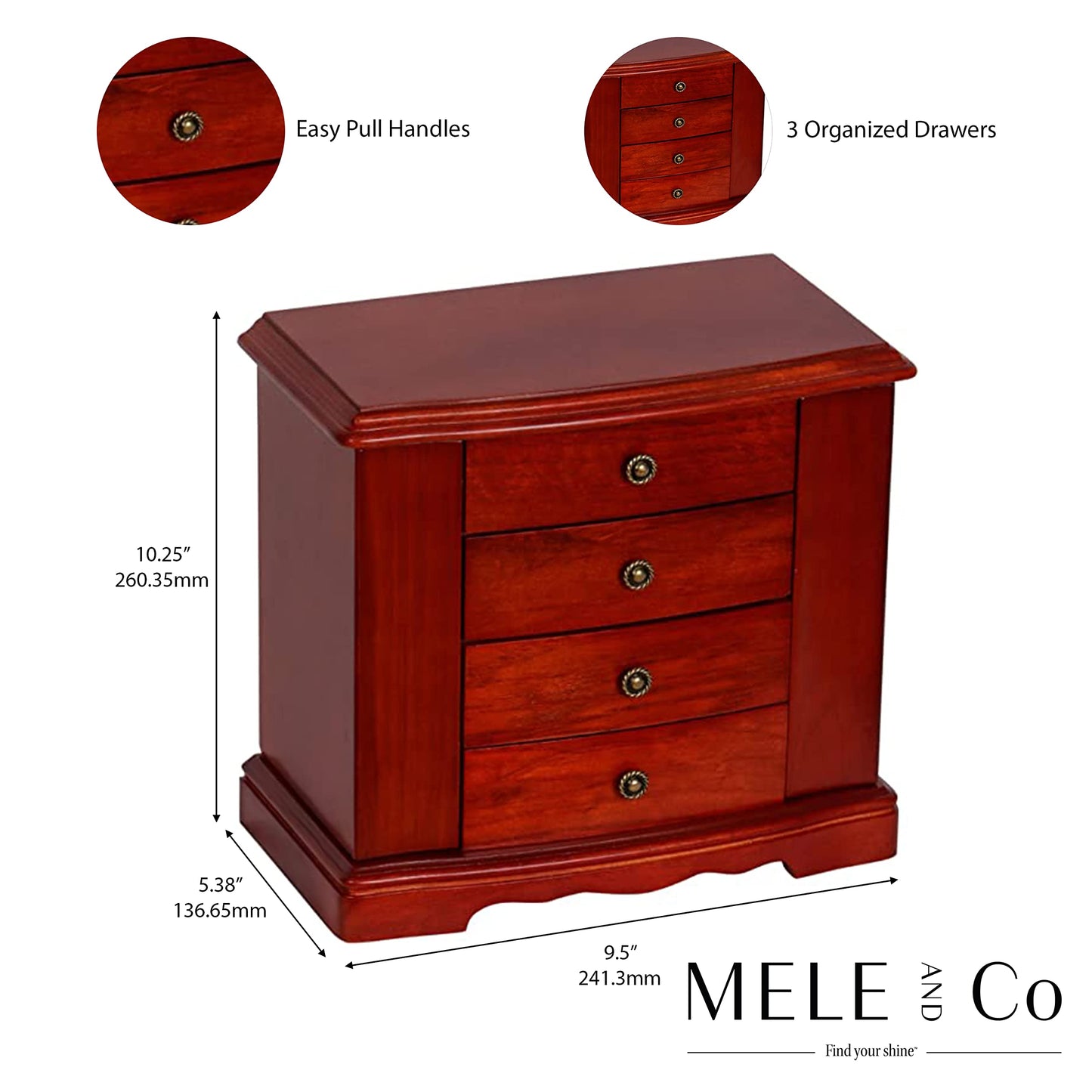 Mele & Co. Harmony Wooden Jewelry Box in Cherry Finish