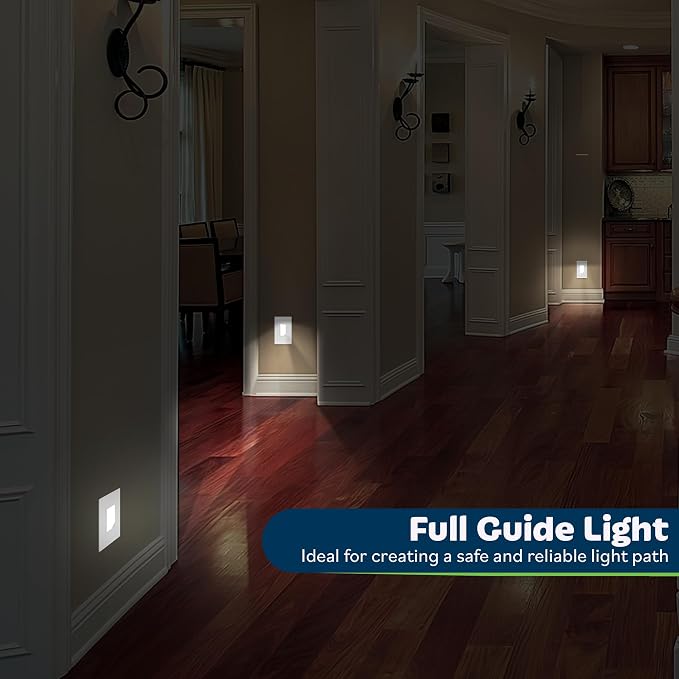 TOPGREENER 6Pack Full Face LED Decorator Guide Light with Auto Sensor, | 120VAC/15A Night Light with Automatic Daylight Sensor Soft Glow for Hallways, Stairs, Bathrooms. UL listed, White