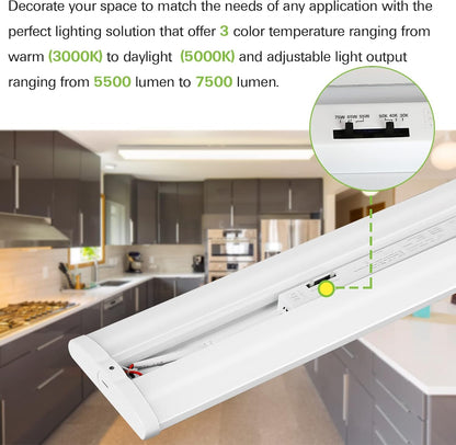 hykolity 4FT LED Wraparound Light with 3 Wattages/3 Lumens/3 CCT Selectable, 55W/65W/75W, 5500lm/6500lm/7500lm, 3000K/4000K/5000K Flush Mount Ceiling Light for Office Kitchen, ETL, 4 Pack