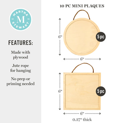 Martha Stewart, Circle and Square Wood Plaque Set, 10 pcs
