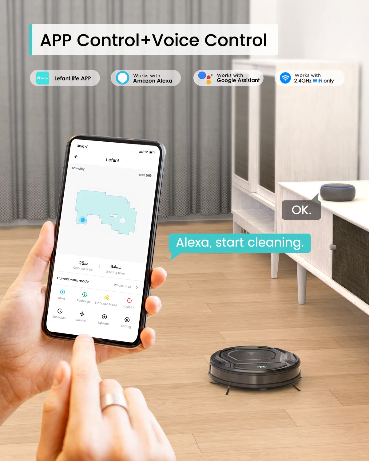 Lefant M210 Pro Robot Vacuum, Slim Quiet, 3 Adjustable Suction Levels, 6 Modes, Robot Vacuum Cleaner for Pet Hair, Hard Floors & Low Carpets, Self-Charging, WiFi/App/Alexa Control, Gray