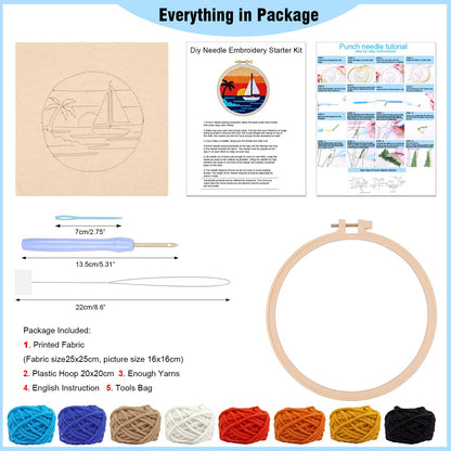 LACHLAND Punch Needle Kit Beginners, Landscape Stitching Kit for Adults&Teens DIY Embroidery Starter Craft with Yarn Needle Tool Easy Hobby Home Decor Gifts for Craft Lover (Sailing)