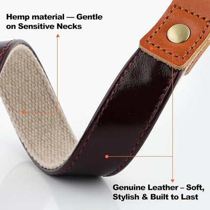 Plutus Pet Genuine Leather & Hemp Dog Collar – Adjustable Heavy Duty Pet Collar with Quick Release Metal Buckle, Soft & Stylish for Puppy and Small, Medium, Large Dogs (Copper Brown, M)