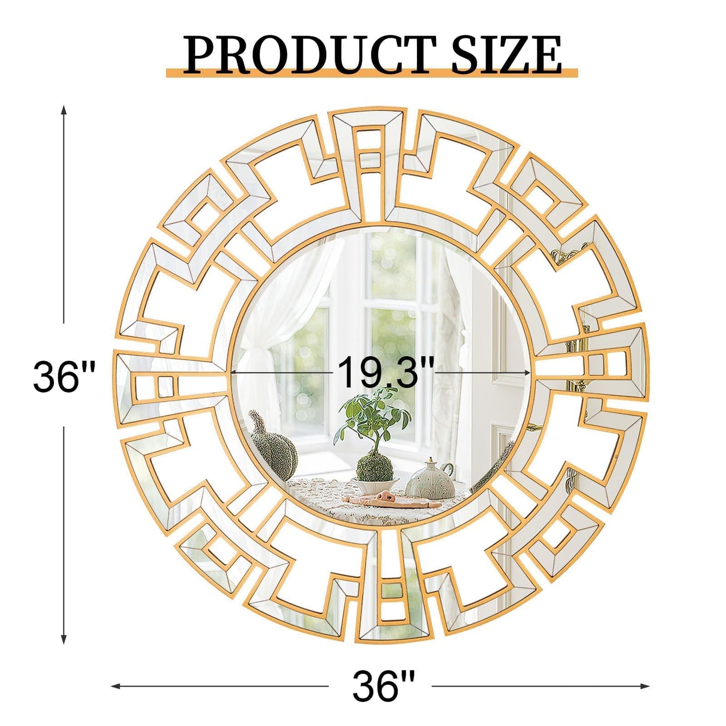 Chende Gold Mirror with Wooden Frame, 36'' Round Mirror for Wall Decorative, Large Wall Mirror for Living Room, Entryway, Fireplace