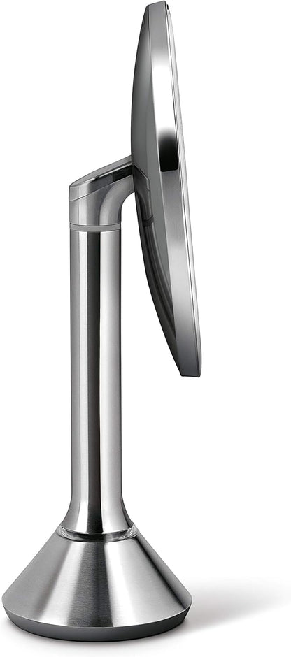 simplehuman Sensor Lighted Makeup Vanity Mirror 8" Round, 5X Magnification, Stainless Steel, Rechargeable and Cordless