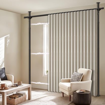 AJAZZ 100% Blackout Room Divider Curtains Sets Cream White W100 x L96 in,1 Panel Curtain Rods No Drilling Adjustable Tension (H) 43-120×(W) 35-100 in for Office Privacy Partition Separator
