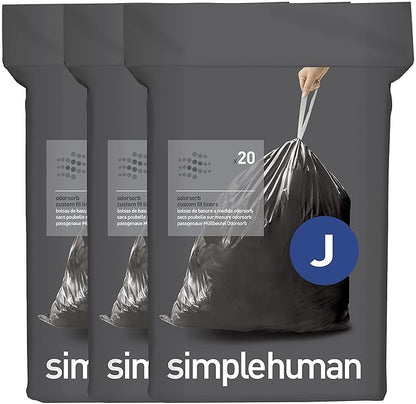 simplehuman Code J 60 Count, Genuine Odorsorb Custom Fit Liners, Drawstring