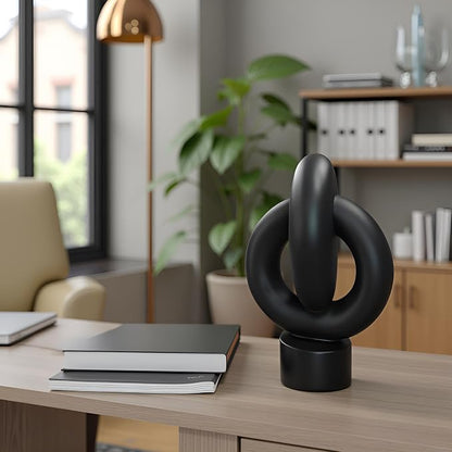 12" Modern Abstract Ring Decorative Sculpture, Knot Sculptures,Home Decor,Coffee Table Statues,Dining Living Room Desk Decor,Black