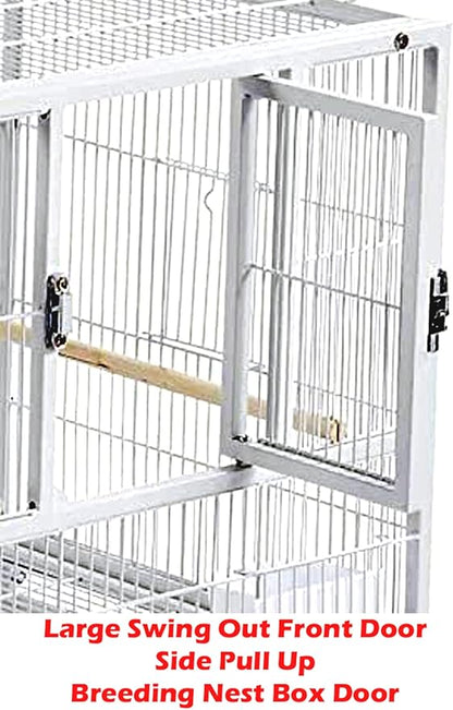 Combo Breeding Stacker Center Divided Breeder Bird Flight Double Rolling Cage with Side Breeding Nest Door (White, Double Stack)