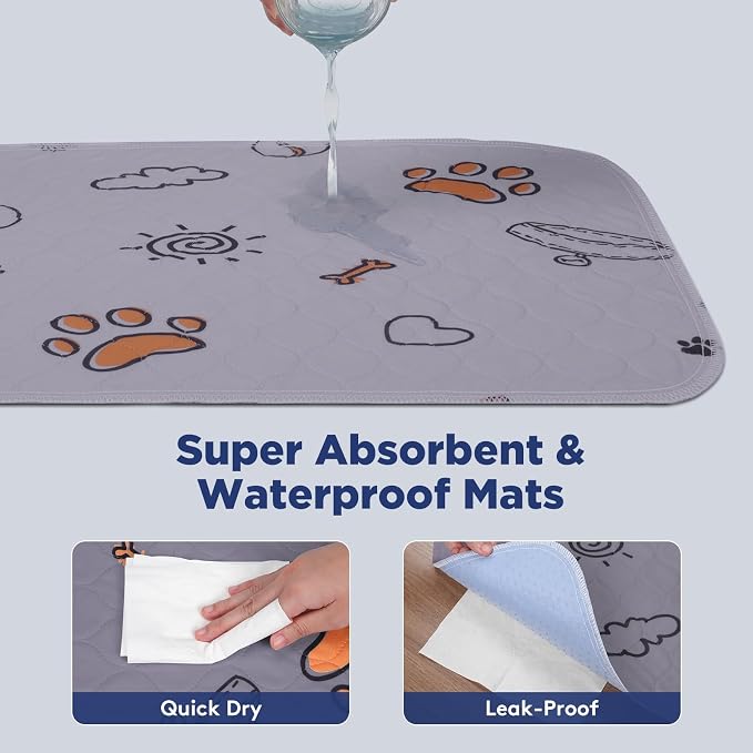 Washable Pee Pads for Dogs, 2 Pack Large 34"x36" Super Absorbent Reusable Puppy Pads Pet Training, 100% Waterproof Non-Slip Pad Whelping Dog Playpen Crate Mat for Potty