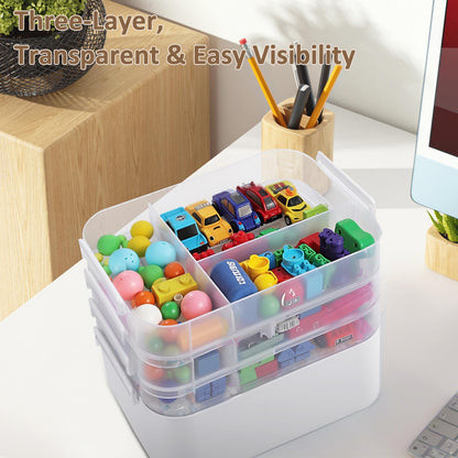 Gifhomfix 4-Layer Plastic Craft Organizers and Storage Box with Removable Trays, Storage Containers with lids and Handle, Art Supply Storage Organizer for Organizing Bead, Sewing, Tool