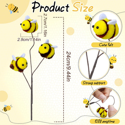 Suncalla 12 Pcs Felt Bee Stems What Will Baby Bees Birthday Party Decor DIY Felt Honeybee Branch Pick for Tree Vase Filler Home Centerpiece Farmhouse Baby Shower Crafts (Bee)