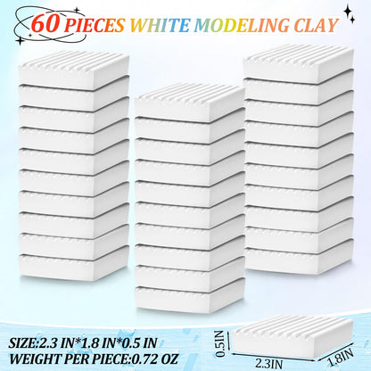 Syhood 60 Pcs 6.6lbs White Reusable and Non Drying Modeling Clay Bulk Plastilina Modeling Clay Gift Set for DIY Sculpting Classroom Arts and Crafts Projects Play
