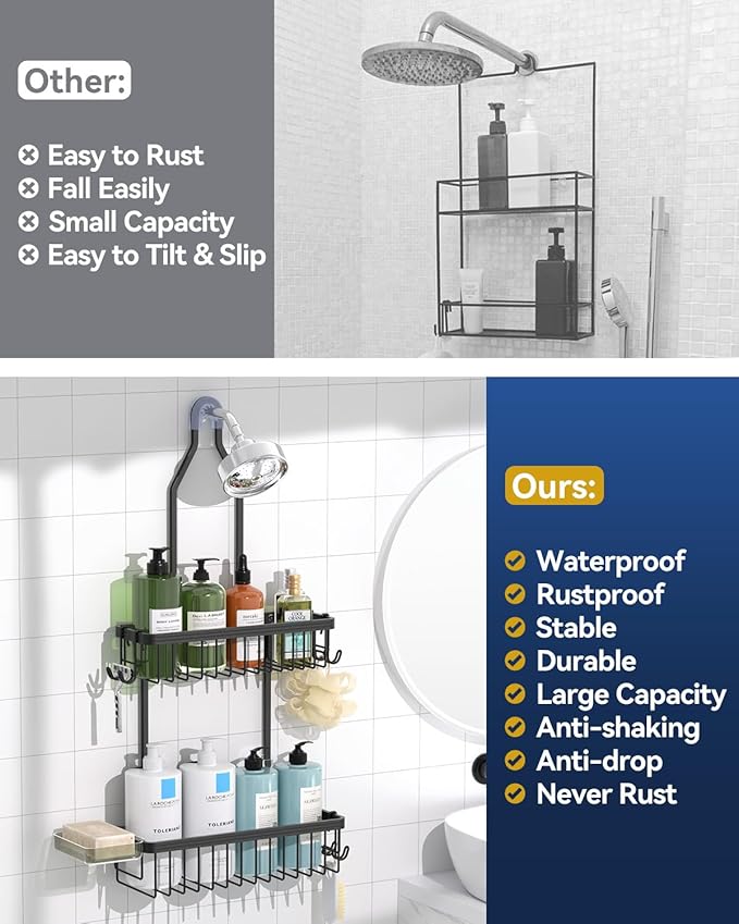 YASONIC Shower Caddy Hanging, Never Rust Shower Organizer Hanging, Aluminum
