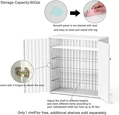 Indoor Outdoor Storage Cabinet Waterproof with Shelf, Off White Plastic Outdoor Cabinets for Patio/Garden/Backyard, Size 34.3''L*15''W*36.2''H