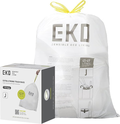 EKO 12.9 Gallon / 45-49 Liter, Extra-Strong Unscented Garbage Bags,