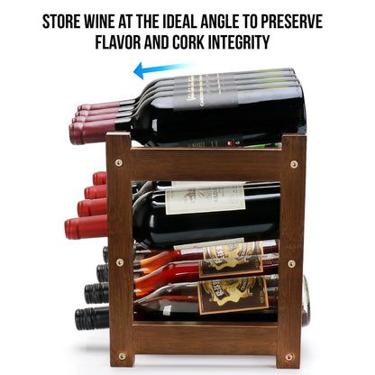 Thalomely Bamboo Wine Rack, 3-Tier 12 Bottles Wine Storage Cabinet Shelf, Easy-Assembly Freestanding Bamboo Wine Racks Countertop for Kitchen Pantry Dining Room Bar, Walnut