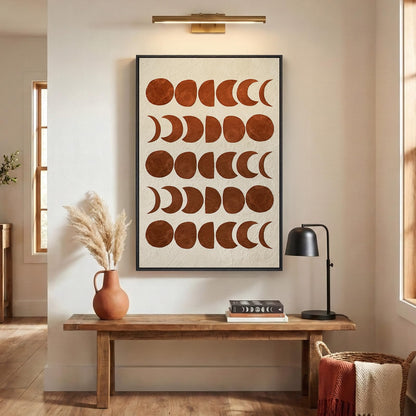Framed Mid Century Modern Moon Phase Wall Art for Living Room, Neutral Brown Beige Boho Geometric Print Canvas Artwork for Walls, Vertical Pictures Wall Decor for Bedroom Home Office Hallway, 24x36 In