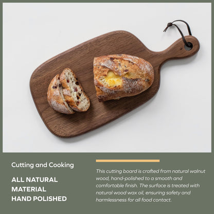 Muso Wood Small Cutting Board with Handle, Walnut Wooden Chopping Boards for Bread, Vegetables & Fruits, Dinner Cheese Board with Hole(15.2x7.3 Inches)