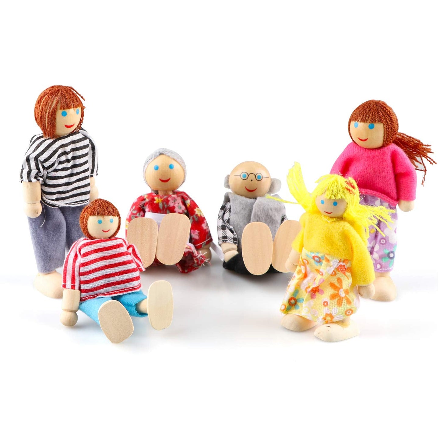 5 Set Dollhouse Furniture Accessories Wooden Bathroom/Living Room/Dining Room/Bedroom/Kitchen House 6 Family Doll Decoration Pretend Play Kids Christmas Birthday Gifts for Girls Toys 40 Pcs