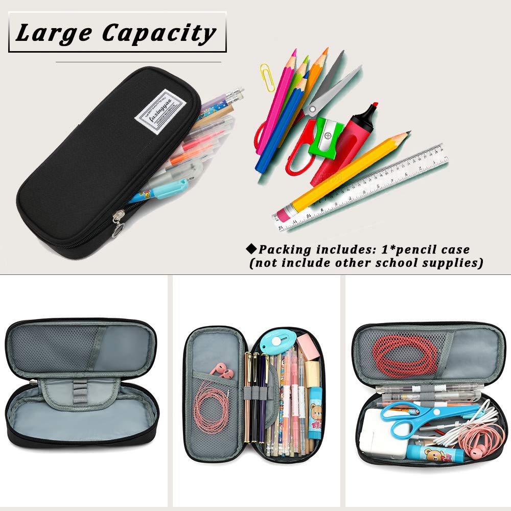 FUXINGYAO Pencil Case, Multi- Slot Pencil Pouch, Portable Pencil Bag, Pen Case for& Office(Black)