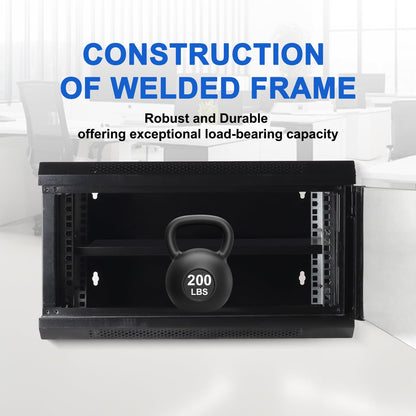 6U Wall Mount Server Cabinet IT Network Rack Enclosure Lockable Glass Door Black