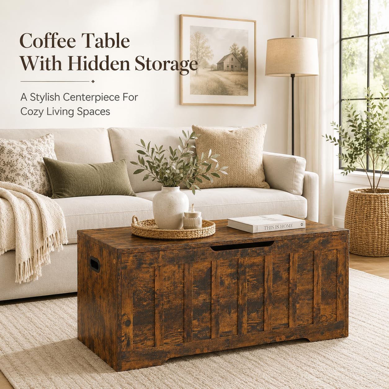 Simple Deluxe 47.2" Storage Chest for Bedroom, Extra Large Wooden Storage Trunk with 2 Safety Hinges, Entryway Storage Bench, Blanket Chest and Storage Benches for Living Room, Hallway, Brown