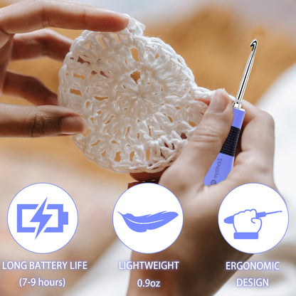 Counting Crochet Hook Set with Case – 12 Sizes Interchangeable Metal Heads (2.0–8.0mm), Rechargeable Light Up Crochet Hook with Digital Counter, Ergonomic Crochet Hooks Kit for Beginners & Experts