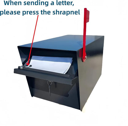Mailbox,with Mounting Post,Comes with 4 Keys, Mailboxes for Outside,Locking Mailbox,Large,Black,Metal Mail Box,Heavy Duty,