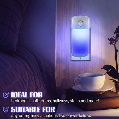 Enhon Emergency Power Failure Night Lights, 5-in-1 Multi Color LED Light, Rechargeable Flashlight with Foldable Plug, Automatic On Off Motion Sensor for Bedrooms, Hallways, Black Outs(2 Pack)