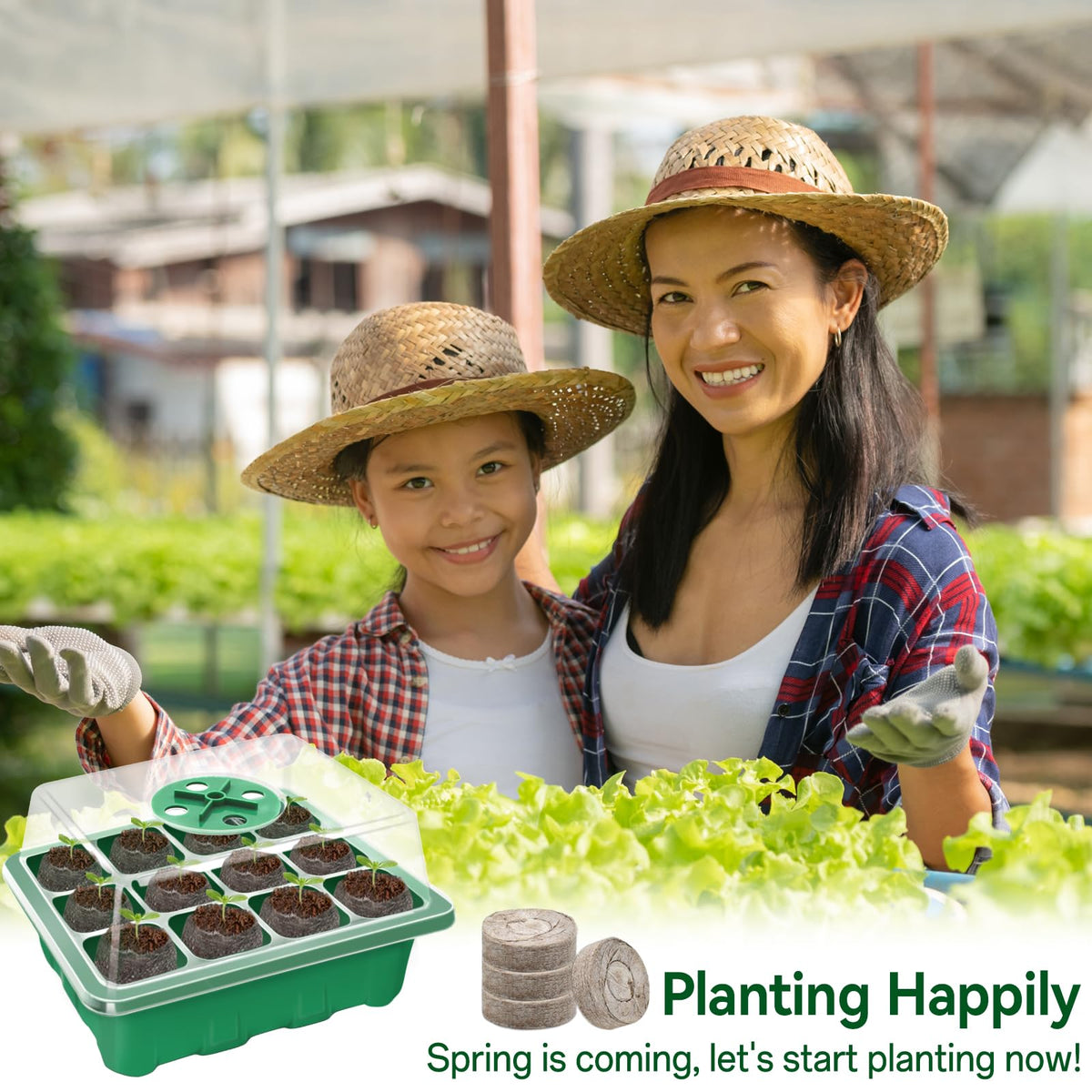 Halatool 4 Pack Seed Starter Tray with 50 PCS Peat Pellets, 48 Cells Green Seeding Starter Trays for Organic Seed Starter Soil Pods for Planting Vegetables Plants Flowers - Starting Seeds Kit