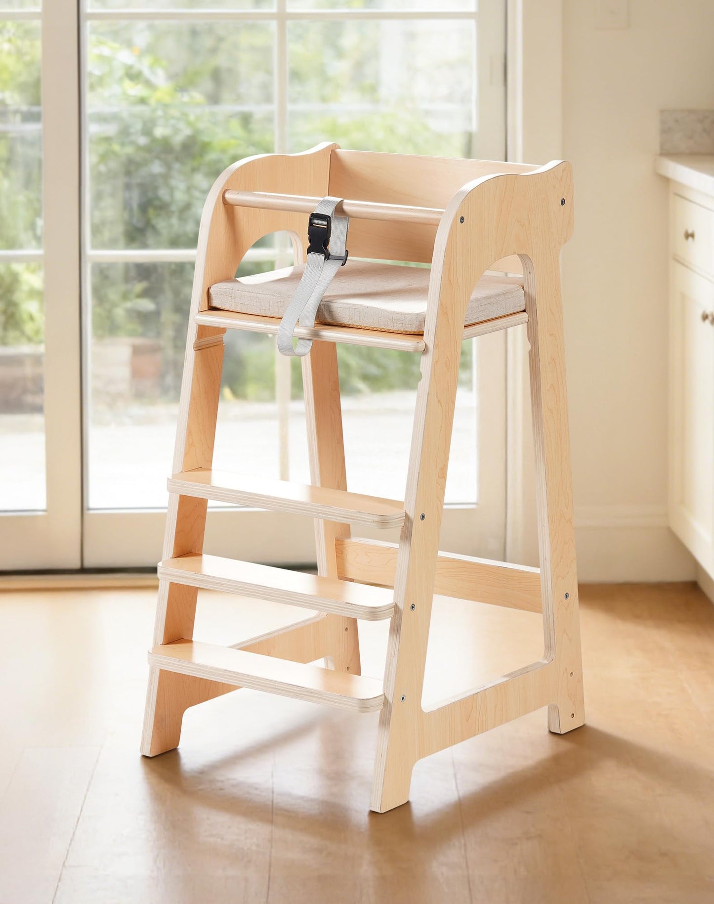 ROBUD Wooden High Chair for Toddlers, Highchair for Adjustable Seat Height & Footrest Levels, High Chairs for Babies and Toddlers with Removable Cushion for Nursery, Dining, Studying, Restaurant,WG419