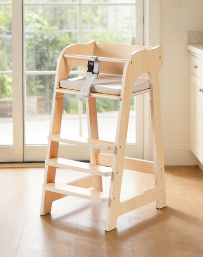 ROBUD Wooden High Chair for Toddlers, Highchair for Adjustable Seat Height & Footrest Levels, High Chairs for Babies and Toddlers with Removable Cushion for Nursery, Dining, Studying, Restaurant,WG419