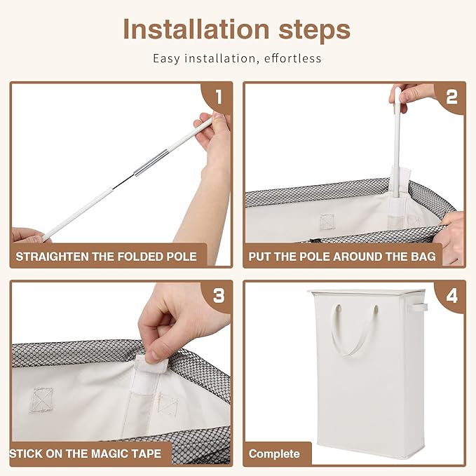 Slim Laundry Basket with Lid and Handles, Foldable Laundry Basket