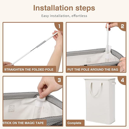 Slim Laundry Basket with Lid and Handles, Foldable Laundry Basket