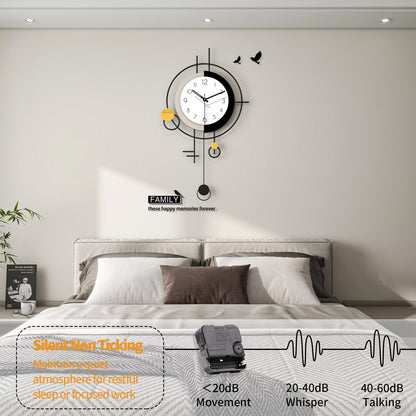 FLEBLE Large Wall Clock Decorative Modern Clock with Pendulum Silent Non-Ticking Battery Operated Black Metal Clock Wall for Living Room Kitchen Bedroom Office Home Decor, 15.7x27.6inch