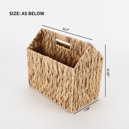 YAHUAN Natural Wicker Magazine Rack Water Hyacinth Divided Magazine Basket Magazine Newspaper Book Holder for Bathroom, Office, Floor