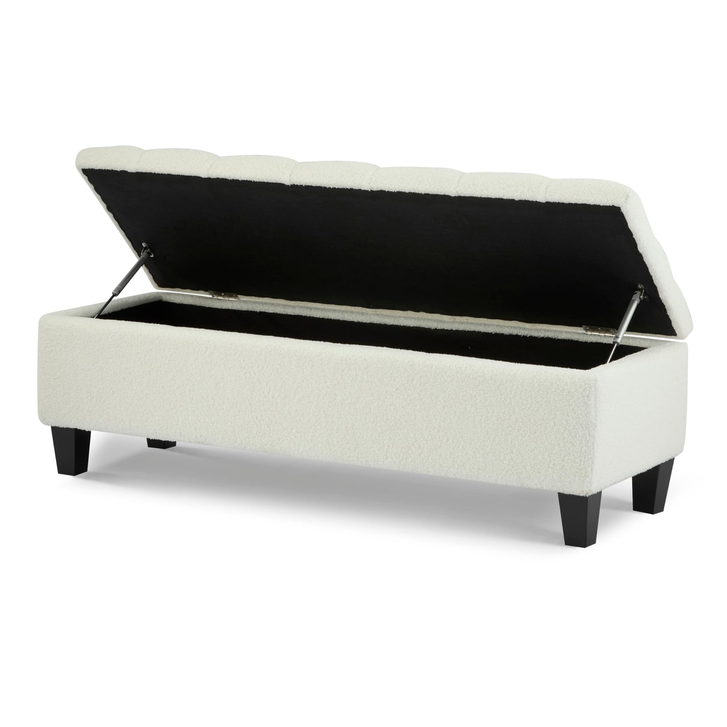Christopher Knight Home Ottilie Boucle Fabric Storage Ottoman Bench, Wooden Rectangular Ottoman with Storage, Bedroom End of Bed Foot Stool, Entryway Ottoman Footrest, Living Room Extra Seat, White