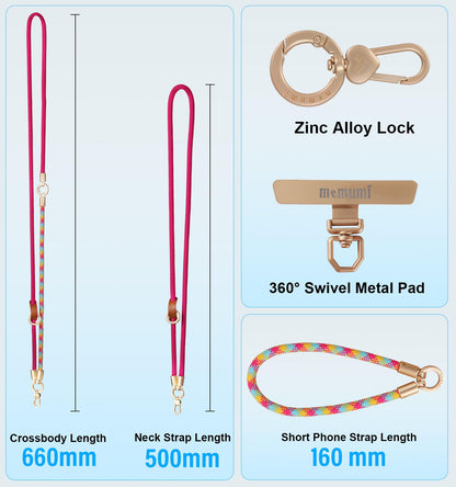 memumi 3 in 1 Phone Lanyard Crossbody, Universal Adjustable Anti Theft Phone Strap and Wrist Strap for All Phones, Premium Woven Material, Neck Lanyard for Shopping Cycling Traveling Rose