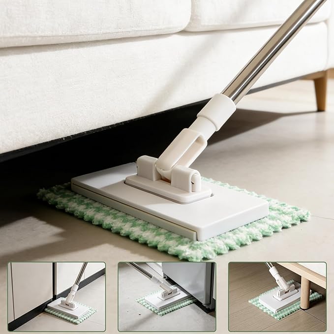 Disposable Dust Mop with 10 Reusable Cloths, Mini Foldable Mop, No-Touch Attach