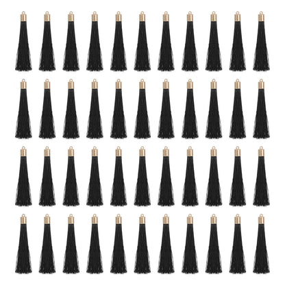 uxcell 100 Pcs Bookmark Tassels with Gold Cap, 2.4" Polyester Silky Tassels Handmade Soft Tassel with Loop for Keychain Jewelry Making Graduation DIY Crafts, Black