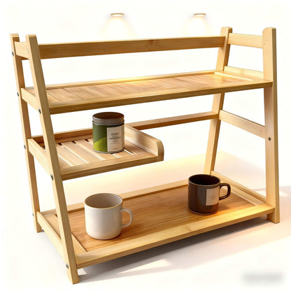 Lnncdsc Bamboo Matcha Station Organizer - Large Capacity 3-Tier Shelf, Easy to Install for Matcha and Coffee Bar Accessories, Perfect for Tea and Coffee Enthusiasts.(wood, large)