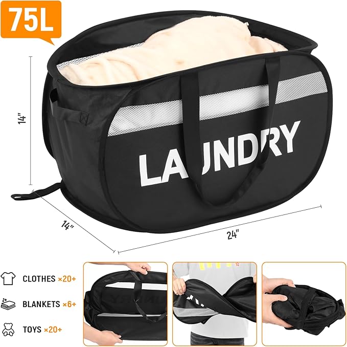 Collapsible Laundry Baskets, Tear-proof Dirty Clothes Hampers