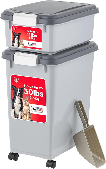 IRIS USA Dog Food Storage Container, 30 lbs & 11 lbs Combo, Cat Food Storage