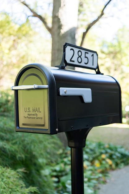 Architectural Mailboxes 3460B Manhattan Address Plaque, Small, Black | High-visibility, 2-sided in rust-proof plastic with UV-resistant finish. Vertical or horizontal mounting, hardware included.