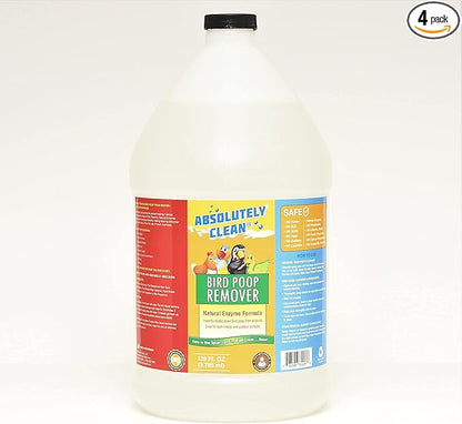 Absolutely Clean Amazing Bird Poop Remover - Just Spray/Wipe - Safely & Easily Removes Bird Messes - Use Indoor/Outdoor - Made in The USA 128 fl oz(Pack of 4)