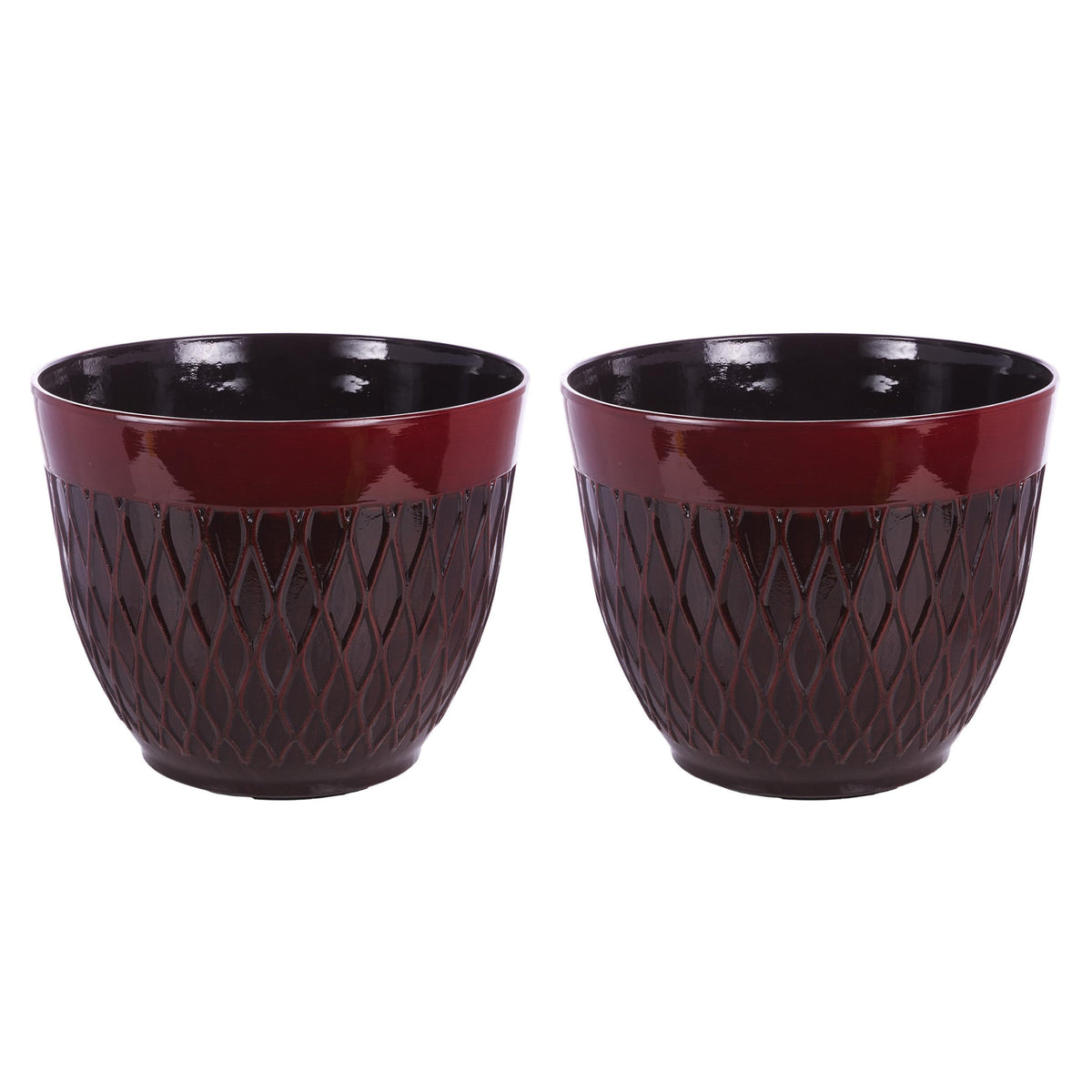 Alpine Corporation Indoor Outdoor Stone Look Diamond Design Planters with Drainage Holes, 12" H, Red, Set of 2