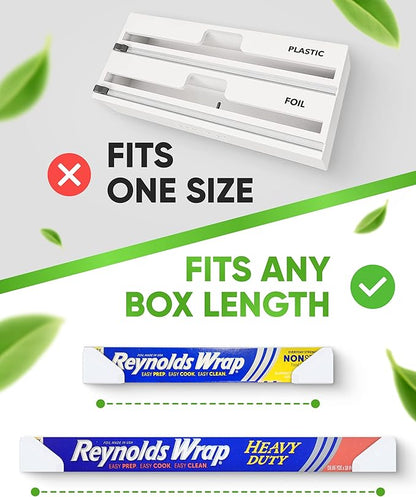 Skywin Adhesive Foil and Plastic Wrap Organizer, Fits Box Width up to 2.63in/67mm Aluminum Foil Organization and Storage – Heavy Duty Holder (White)