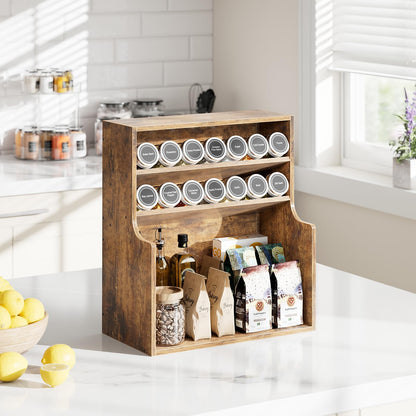 Simple Trending Spice Rack Organizer, 3 Tire Wood Kitchen Counter Shelves, Large Capacity Seasoning Storage Shelf for Countertop, Pantry, Kitchen, 7” W × 14.3” H, Brown