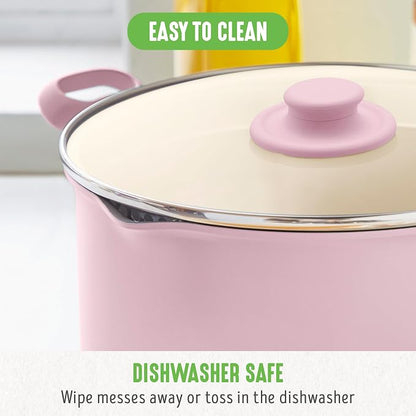 GreenLife 6QT Ceramic Nonstick Stockpot with Glass Straining Lid, PFAS-Free, Dishwasher Safe, Stay-Cool Handles, Oven Safe to 350°F, Wobble-Free Base, Even Heating, Pink